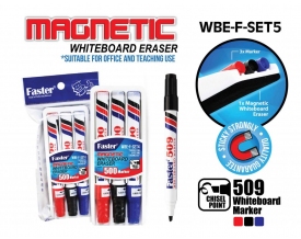 │WBE-F-SET5│MAGNETIC WHITEBOARD ERASER WITH 3PCS 509 WHITEBOARD MARKERS