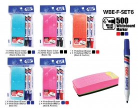 │WBE-F-SET6│WHITEBOARD ERASER WITH 2PCS 500 WHITEBOARD MARKERS